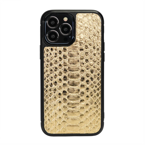 Limited Edition iPhone 13 Pro Max Case - Python Leather - Bright Gold Color - Picture 1 of 5